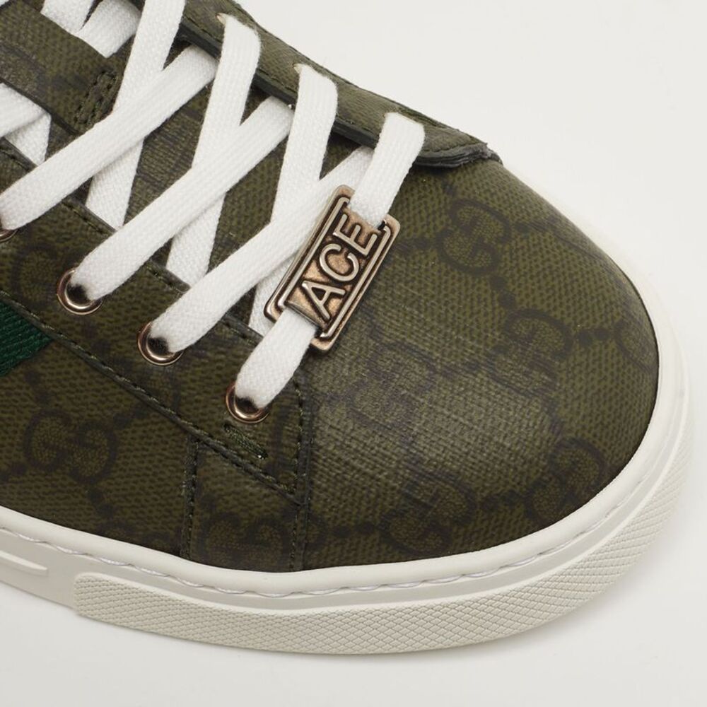 Gucci Ace Gg Supreme Size 40 Dark Green Coated Canvas And Leather Web Low Top - Picture 7 of 7